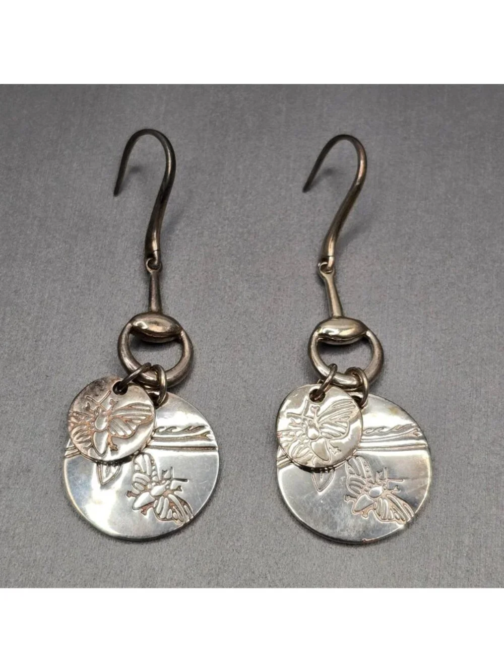 Gucci Metal Horsebit Bee Drop Earrings 2